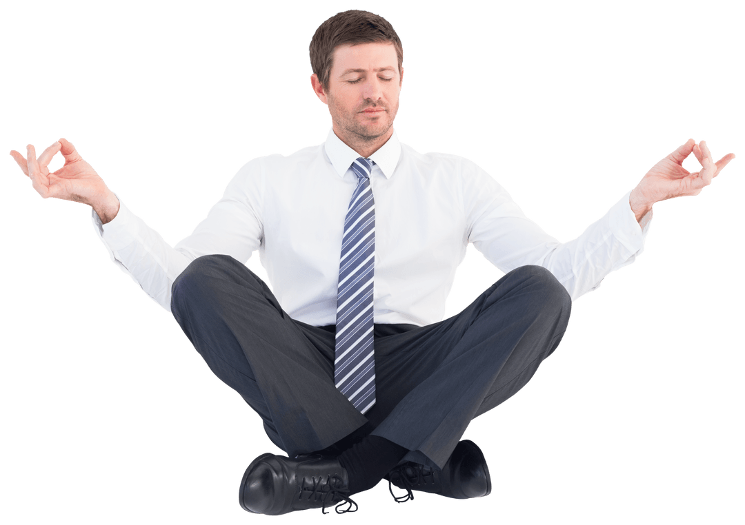Transparent Calm Businessman Meditating in Lotus Position