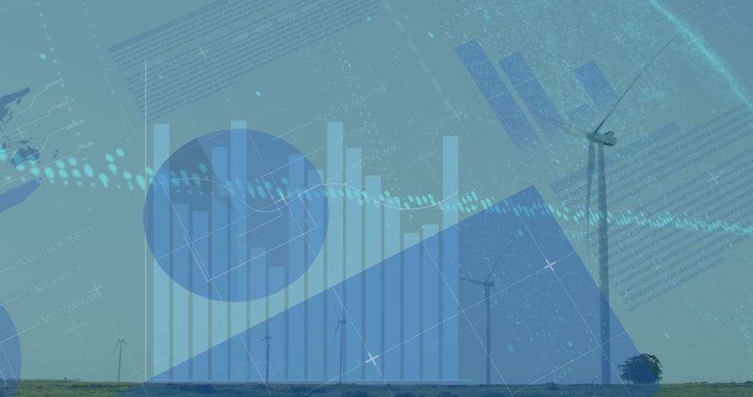 Renewable Energy Trends with Windmill and Infographic Overlay