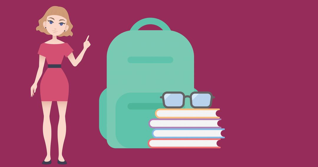 Illustration of Confident Woman with School Elements