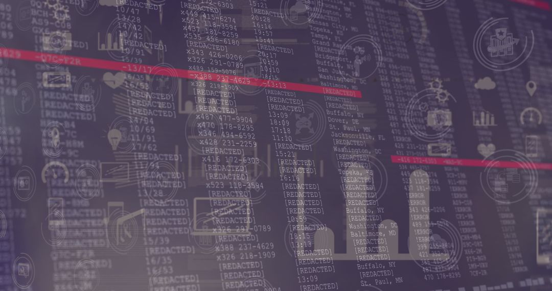 Digital Data Processing with Technology Symbols Overlay