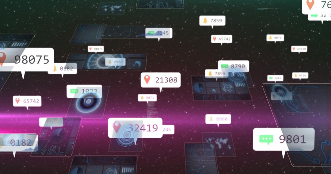Futuristic Data Interface With Numeric Displays in Space