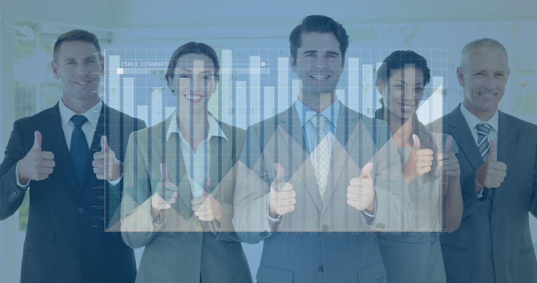 Diverse Business Team with Data Visualization Overlaid