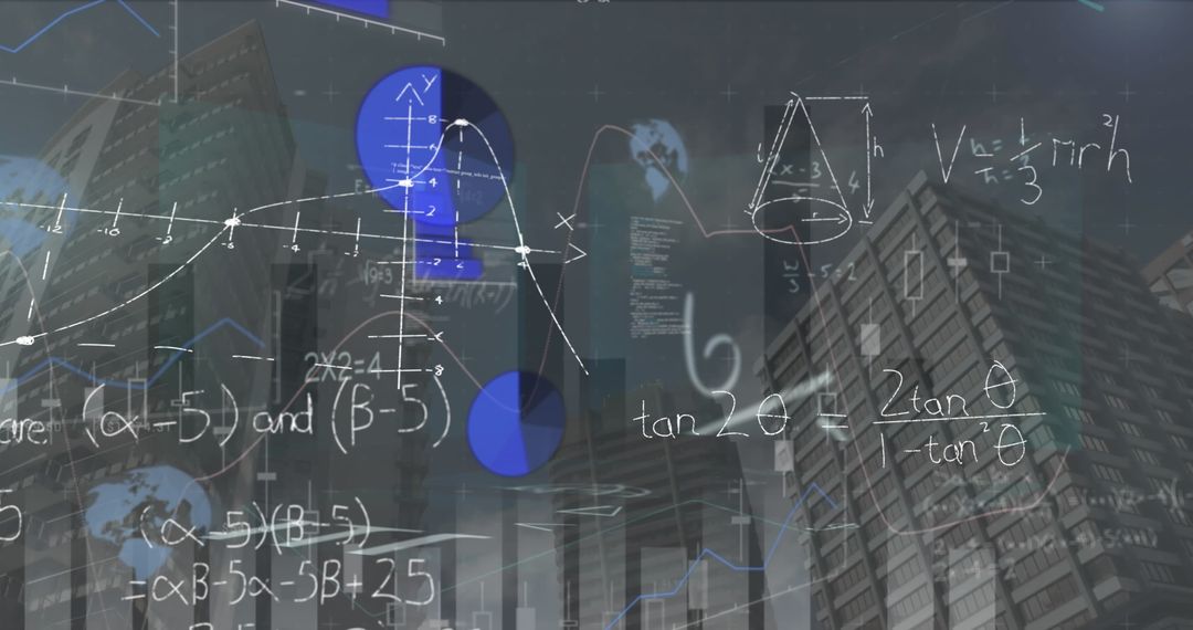 Digital Data Graphs Overlaying Urban Cityscape