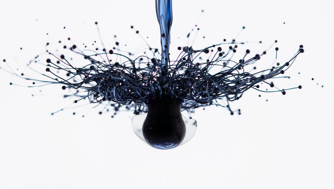 Freezing dark droplet forming filament crown splash high-speed macro liquid art