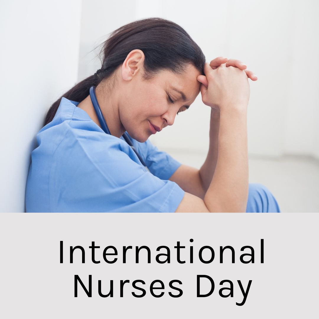 Stressed Nurse Contemplating Alone in Empty Hallway