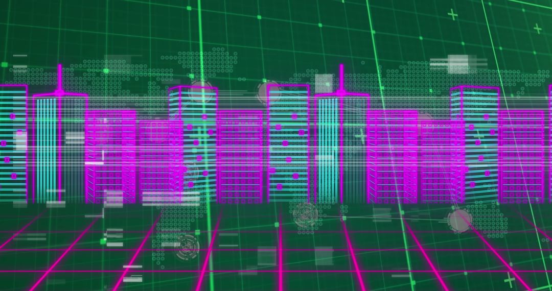 Futuristic Digital Cityscape with Data Interference