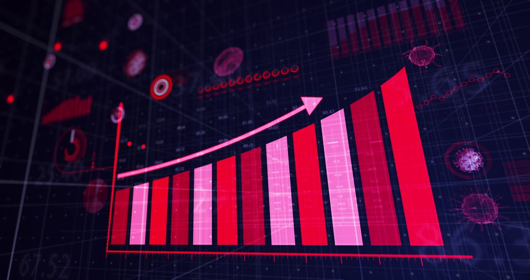 Rising Graph and COVID-19 Cells on Digital Background