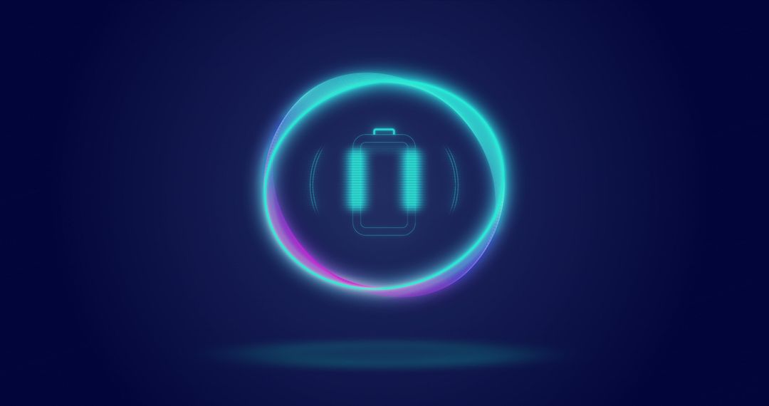 Digital Battery Icon with Processing Circle on Navy Blue Background