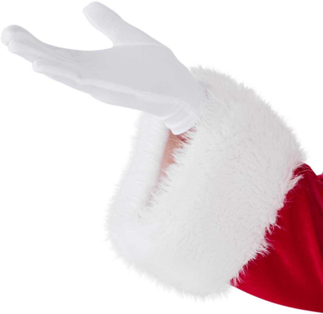 Transparent Santa Claus Hand with White Gloves Ready for Holiday Gesture