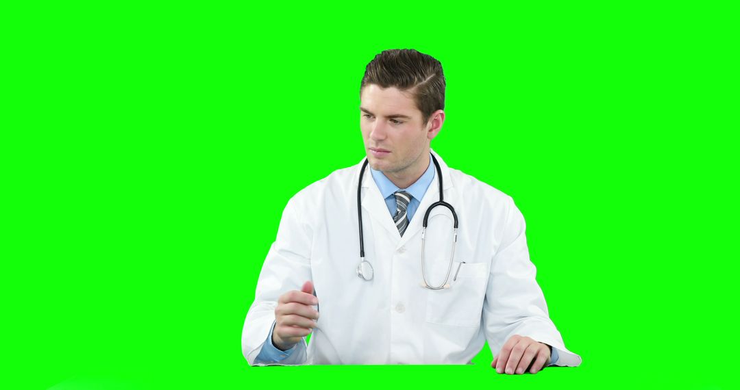 Male Doctor Sitting with Stethoscope on Green Screen Background - Free Images, Stock Photos and Pictures on Pikwizard.com