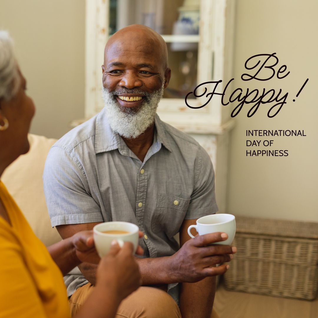 Smiling Senior Couple Enjoying Coffee on International Day of Happiness