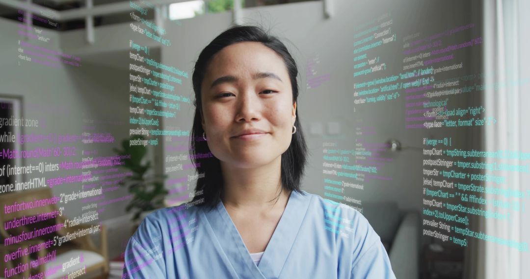 Smiling Medical Professional Interacting with Data in Home Environment