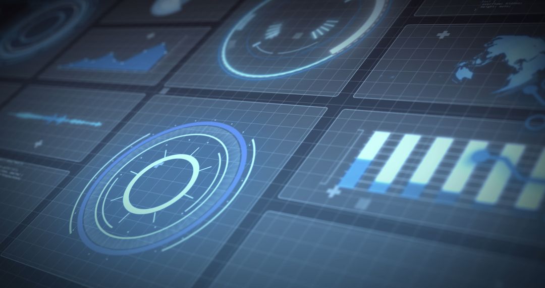 Futuristic Digital Data Screens with Global Interface