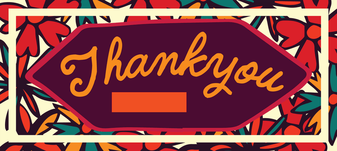 Colorful Thank You Card with Floral Elements on Transparent Background