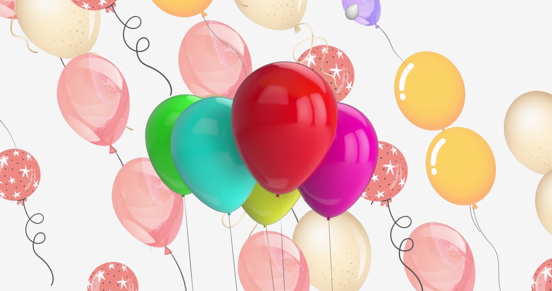 Vibrant Multicolored Balloons Floating on White Background