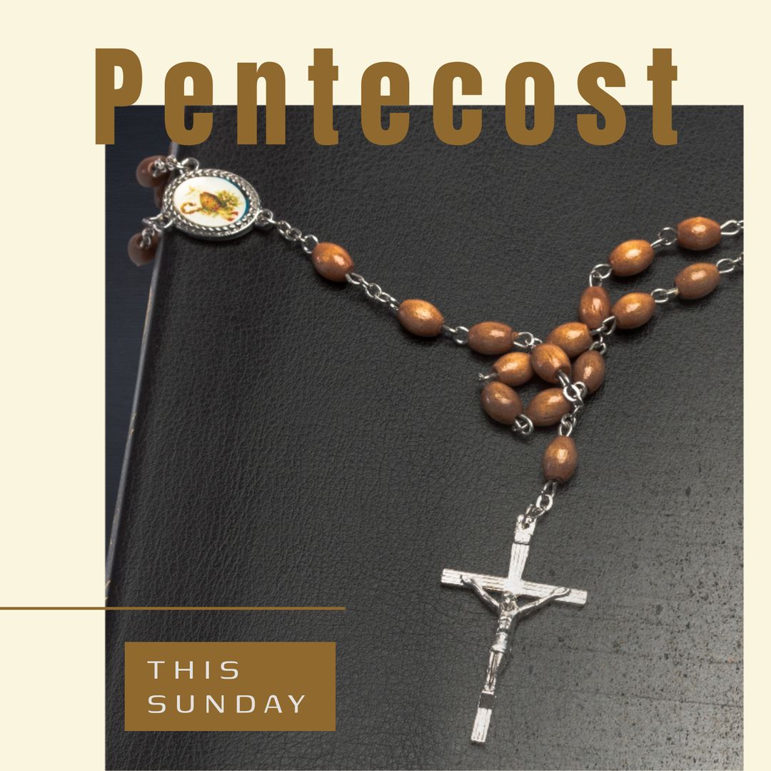 Rosary Lying on Bible with Pentecost Text - Download Free Stock Templates Pikwizard.com