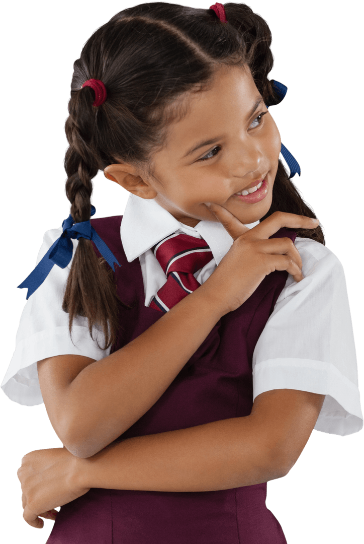 Cheerful Biracial Schoolgirl in Uniform on Transparent Background