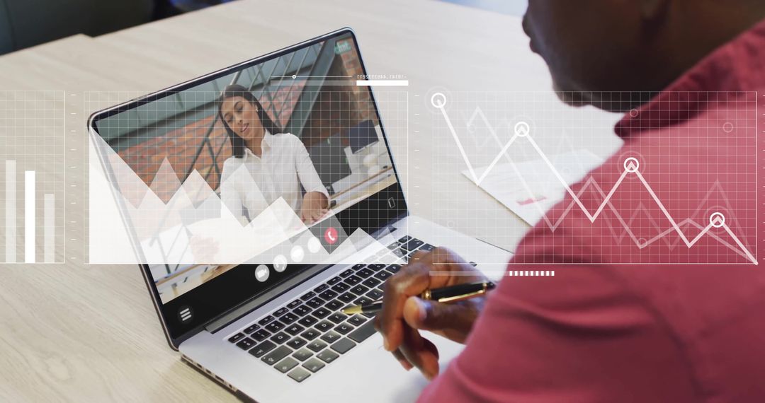 Virtual Business Meeting with Data Analytical Overlay