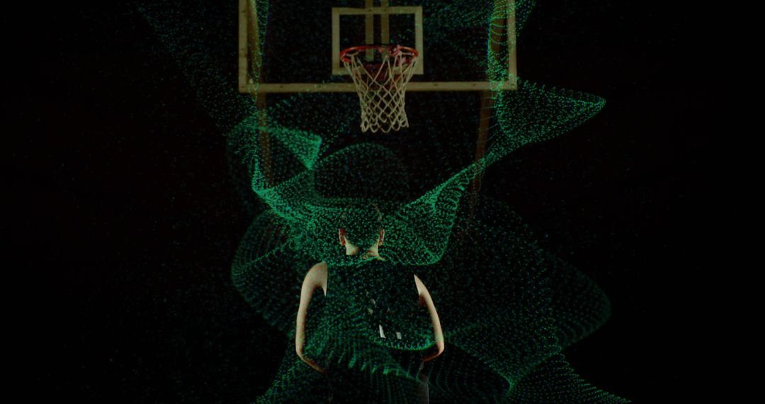Digital Motion Effect on Basketball Player Under Hoop