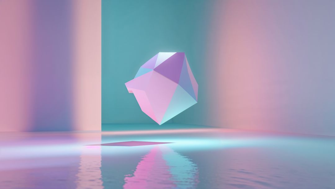 Floating Pastel Polyhedron in Minimalist Futuristic Space