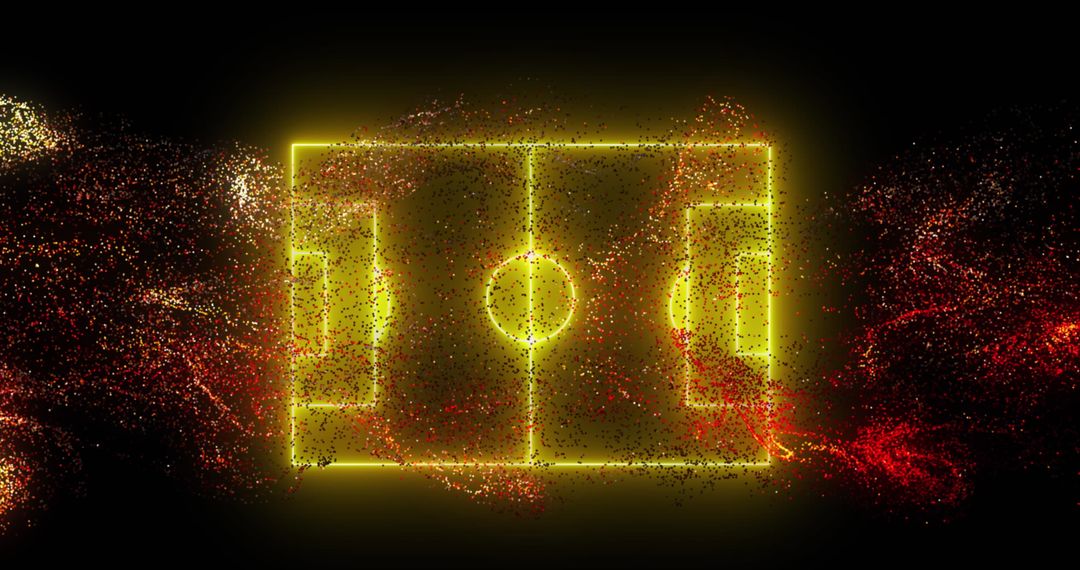 Neon Soccer Field and Digital Red Waves Illustrate Futuristic Sports Technology