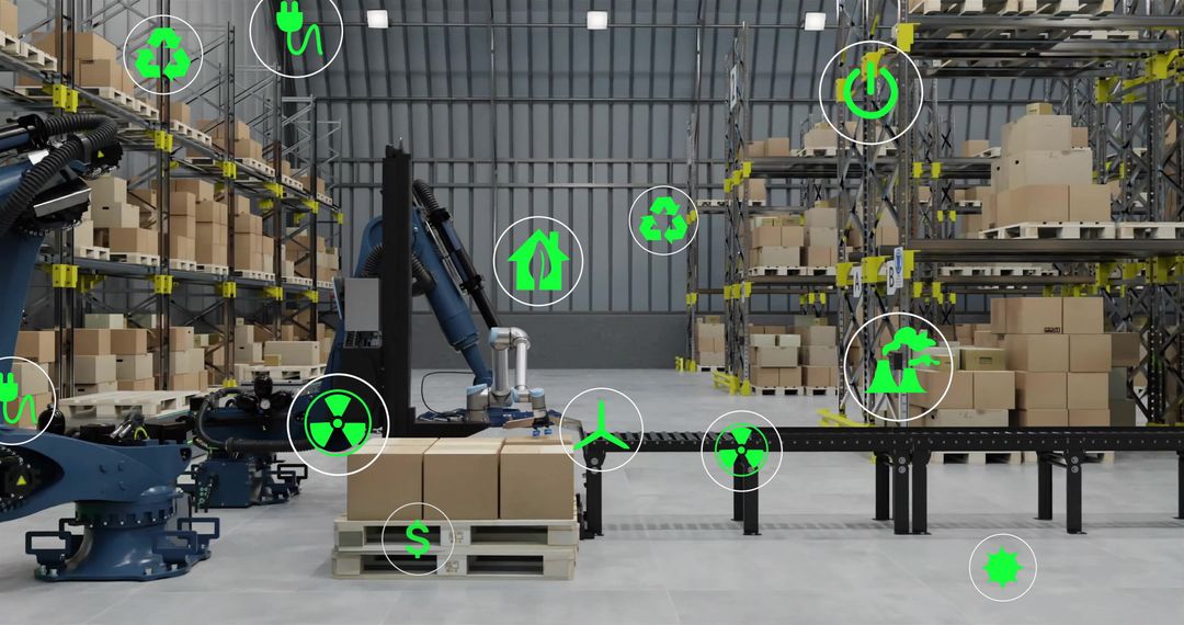 Digital Ecology Icons in Automated Modern Warehouse