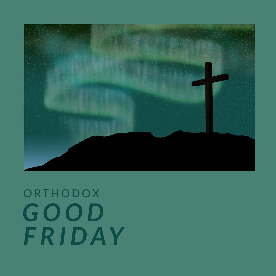 Orthodox Good Friday Silhouette with Cross Against Stargazing Backdrop