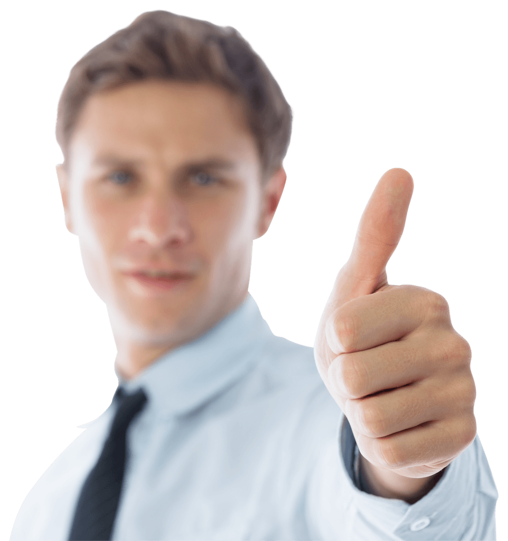Successful Businessman Giving Thumbs Up on Transparent Background