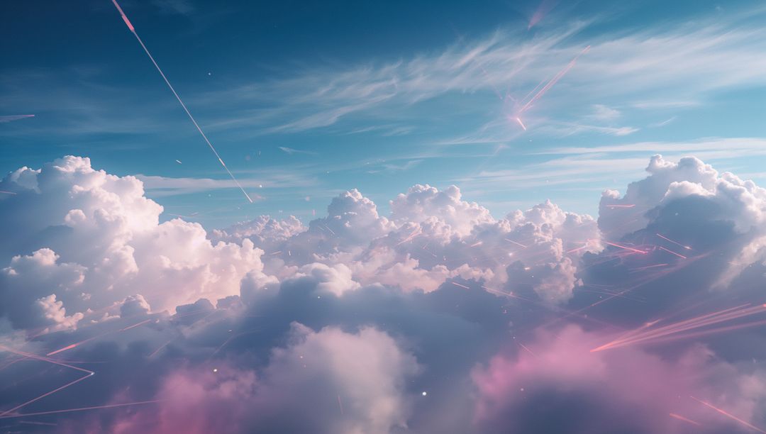 Serene Sky with Luminous Clouds and Vivid Light Streaks