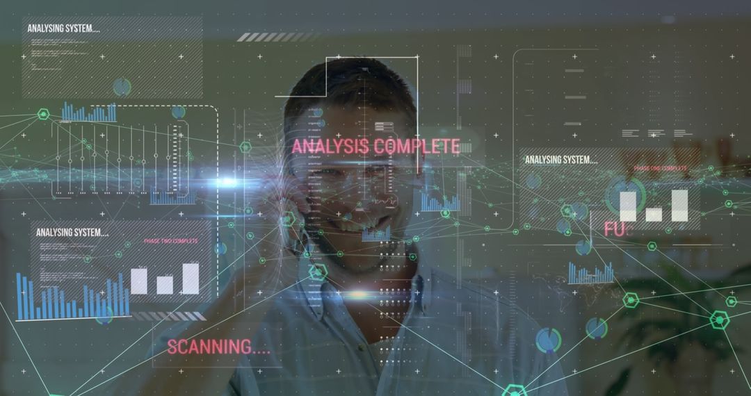 Business Professional Using Futuristic Digital Interface on Smartphone