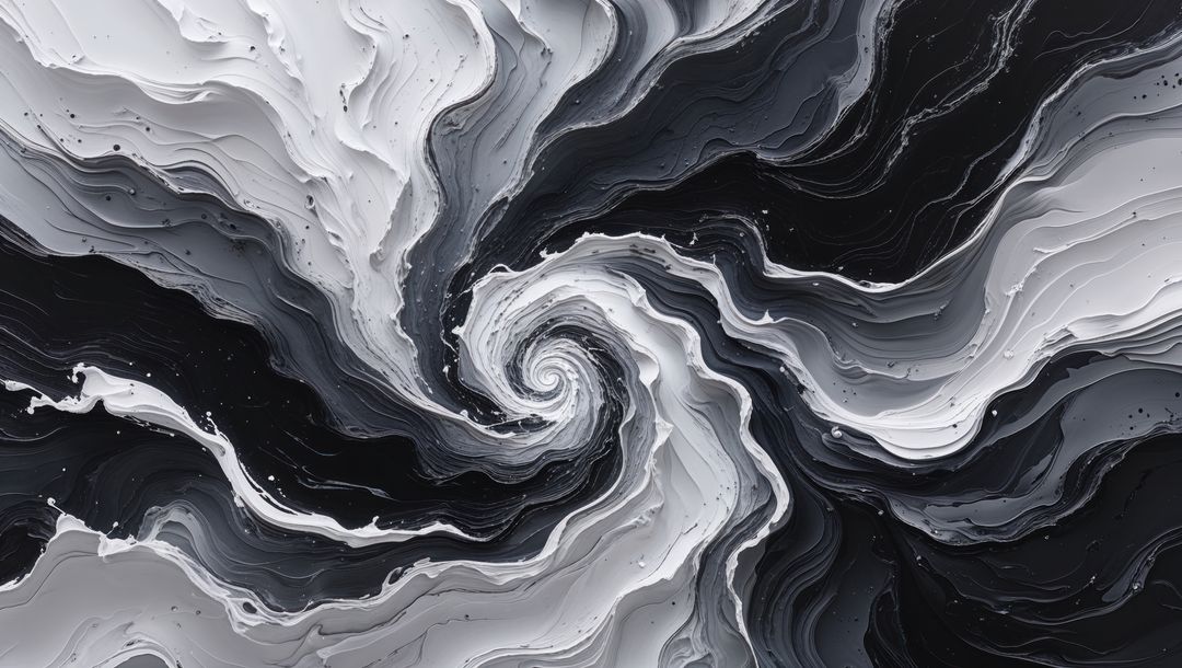 Swirling abstract vortex in black, white, and gray digital art with crazy energy