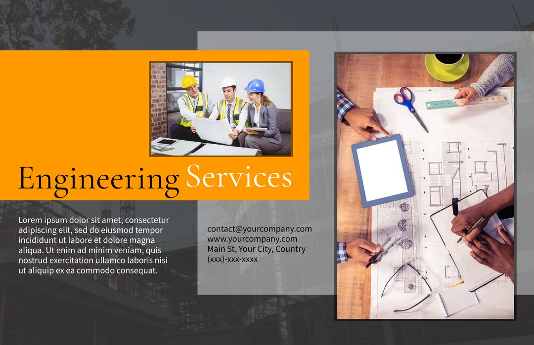 Engineer Teamwork in Construction and Education Services Brochure - Download Free Stock Templates Pikwizard.com