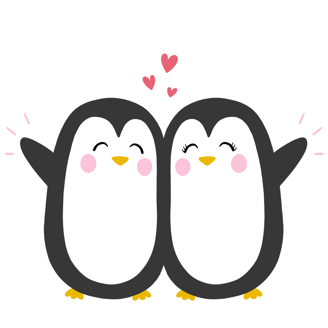 Adorable Cartoon Penguins with Hearts on Transparent Background