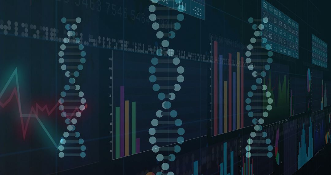 Futuristic DNA Helix and Data Analytics Visualization