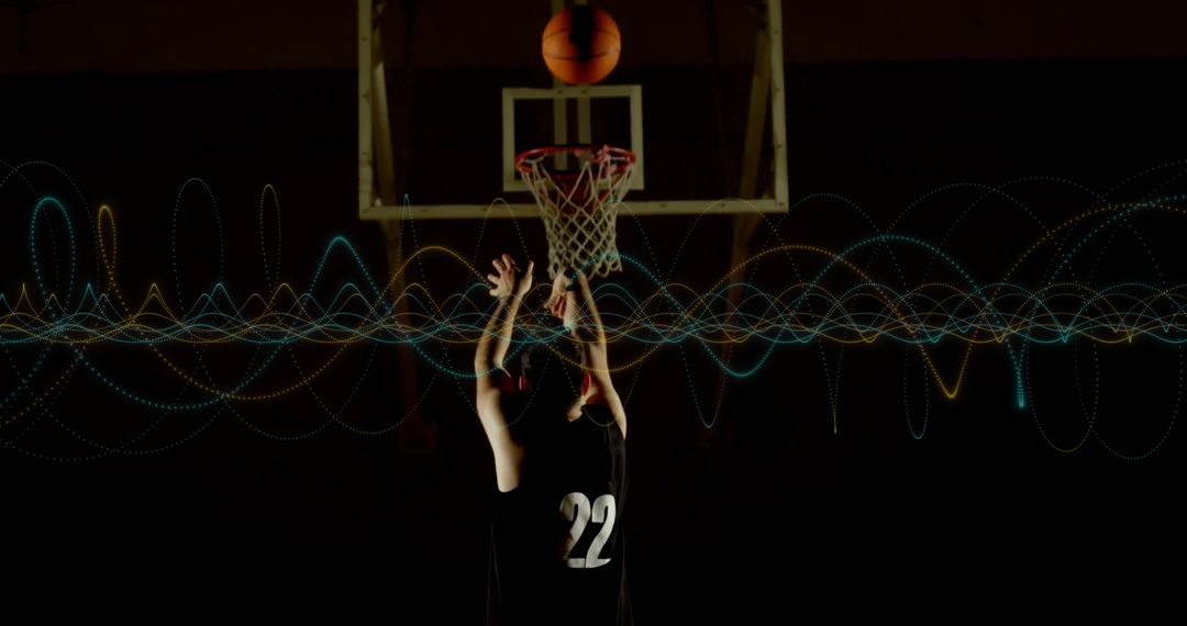 Basketball Player Shooting Ball with Light Wave Effects