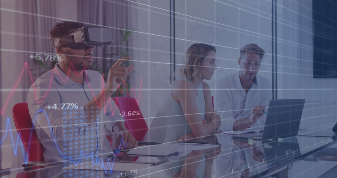 Business Team Analyzing Financial Data with Virtual Reality