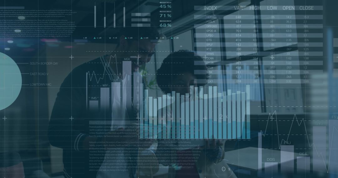 Business Professionals Analyzing Stock Market Data on Transparent Digital Screen - Free Images, Stock Photos and Pictures on Pikwizard.com