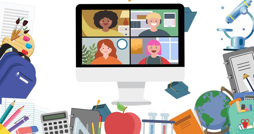 Online Learning and Education Concept with School Icons