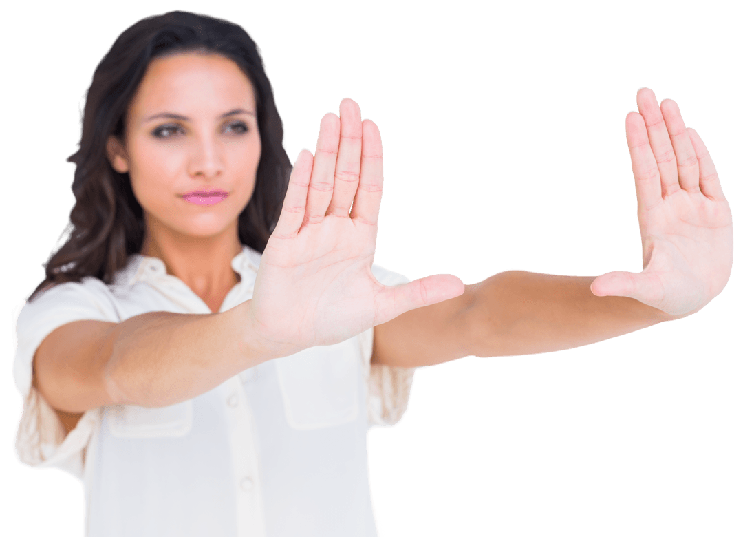 Transparent Woman Holding Hands Up Inviting or Protecting