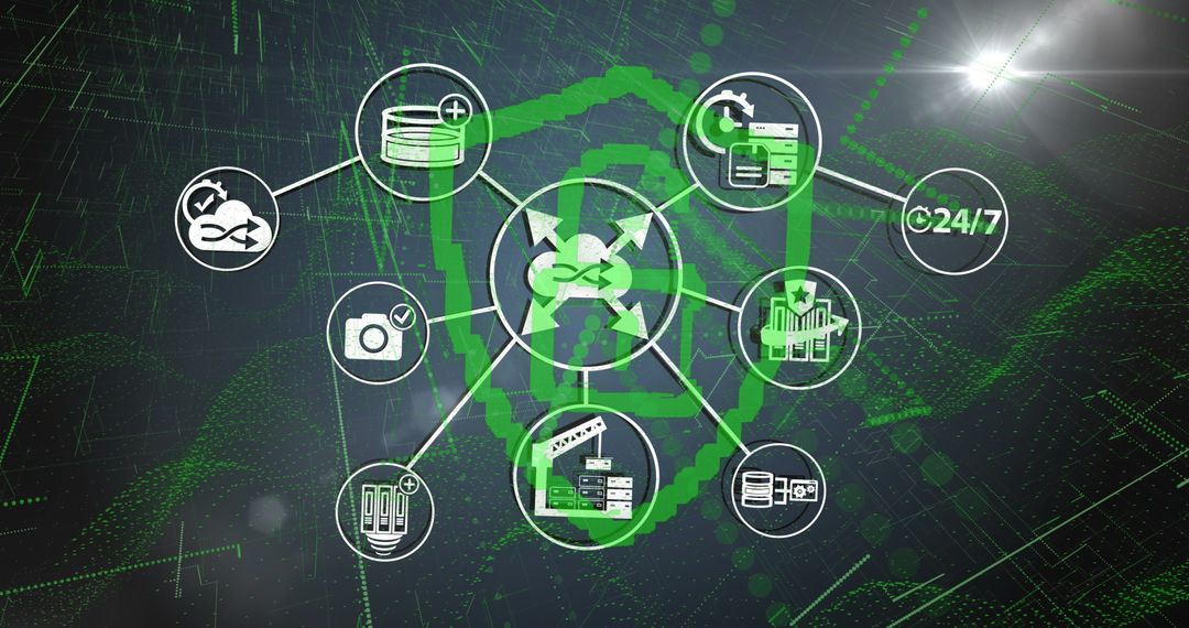 Cybersecurity Network with Data Protection Symbols