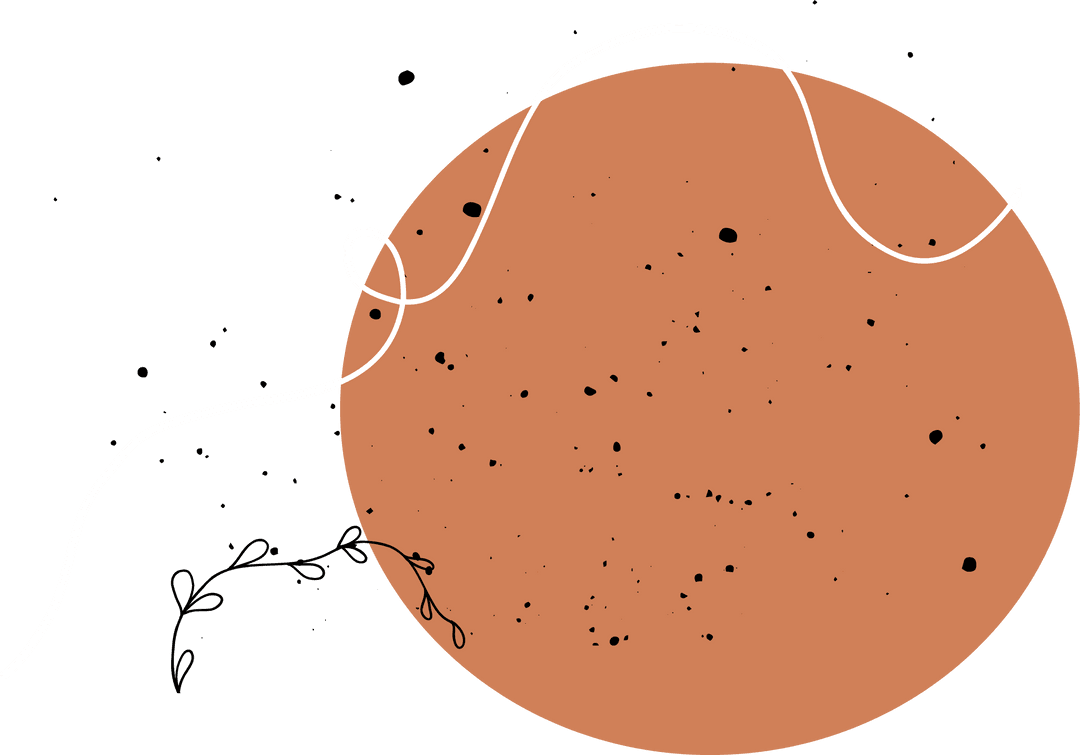 Transparent Abstract Design with Orange Orb and Doodles