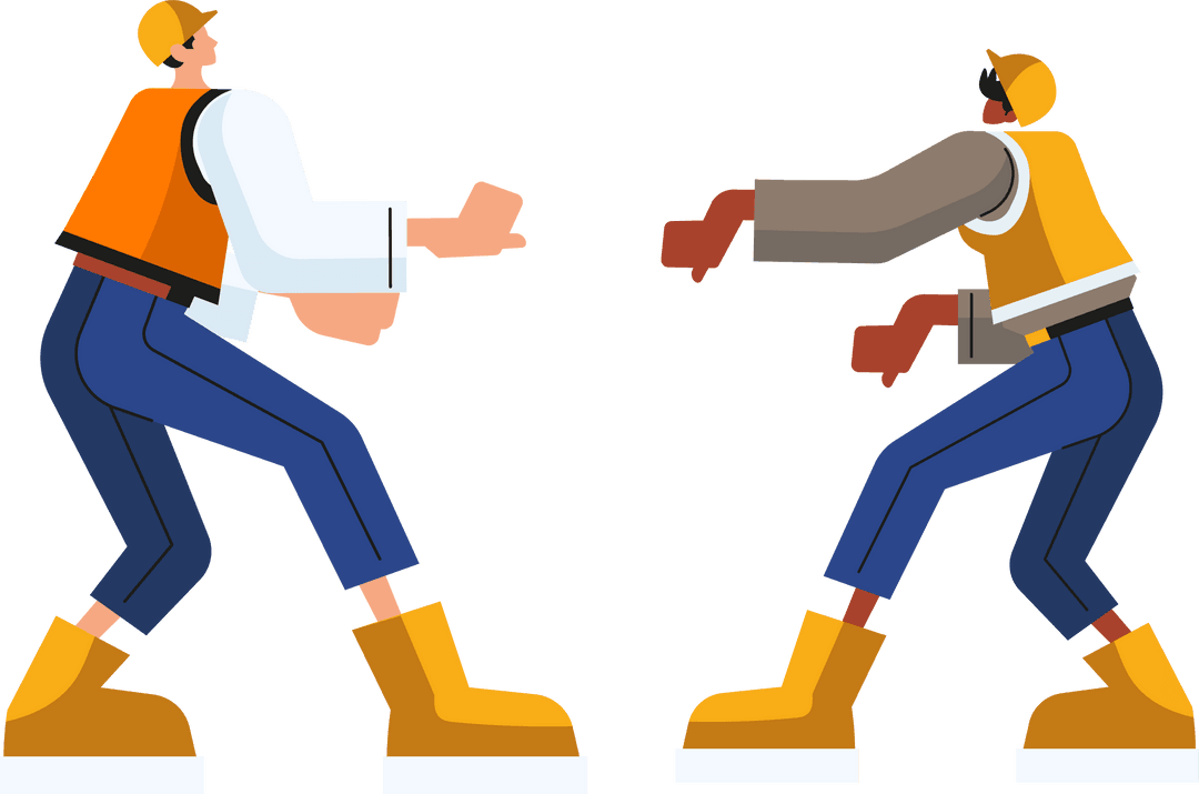 Construction Workers Bracing Teamwork on Transparent Background