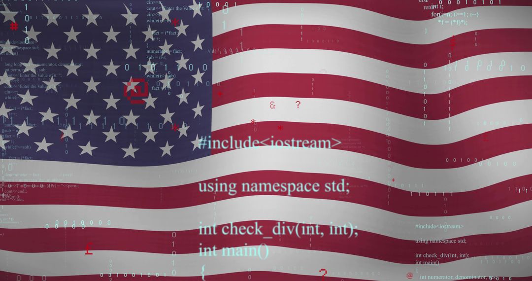 American Flag with Digital Coding Elements Highlighting Innovation