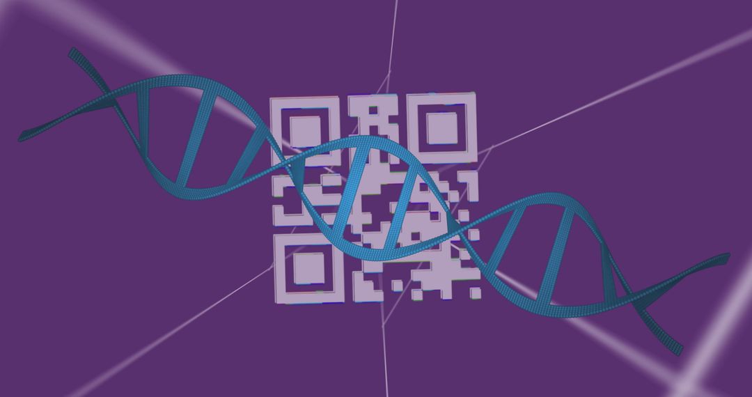 DNA Strand Overlaying QR Code on Purple Background