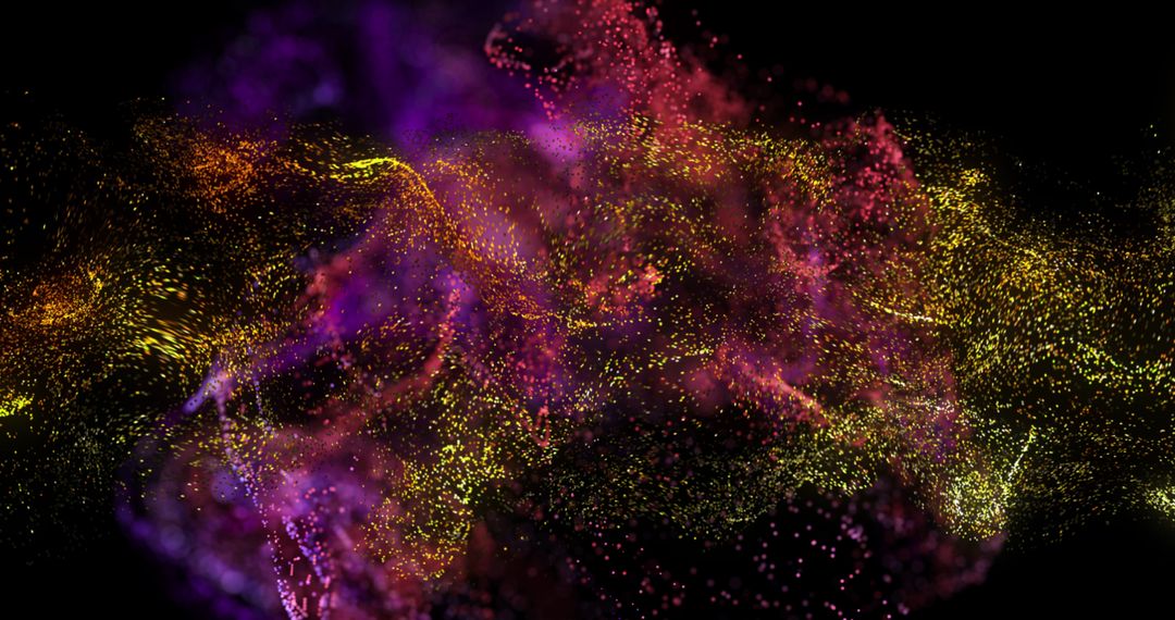 Vibrant Neon Particle Clouds in Motion Against Black Background