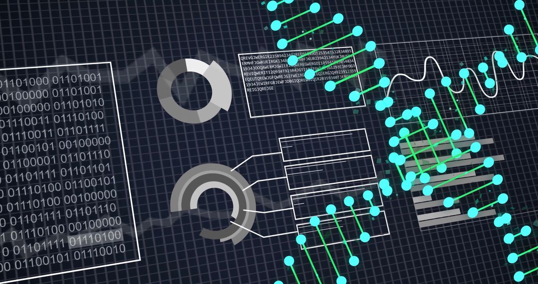 DNA Strand Overlay on Digital Data Processing Graphics