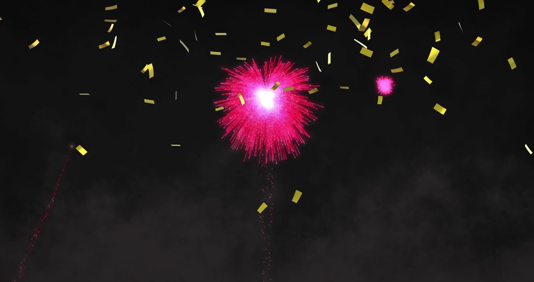 Festive Fireworks and Gold Confetti in Night Sky