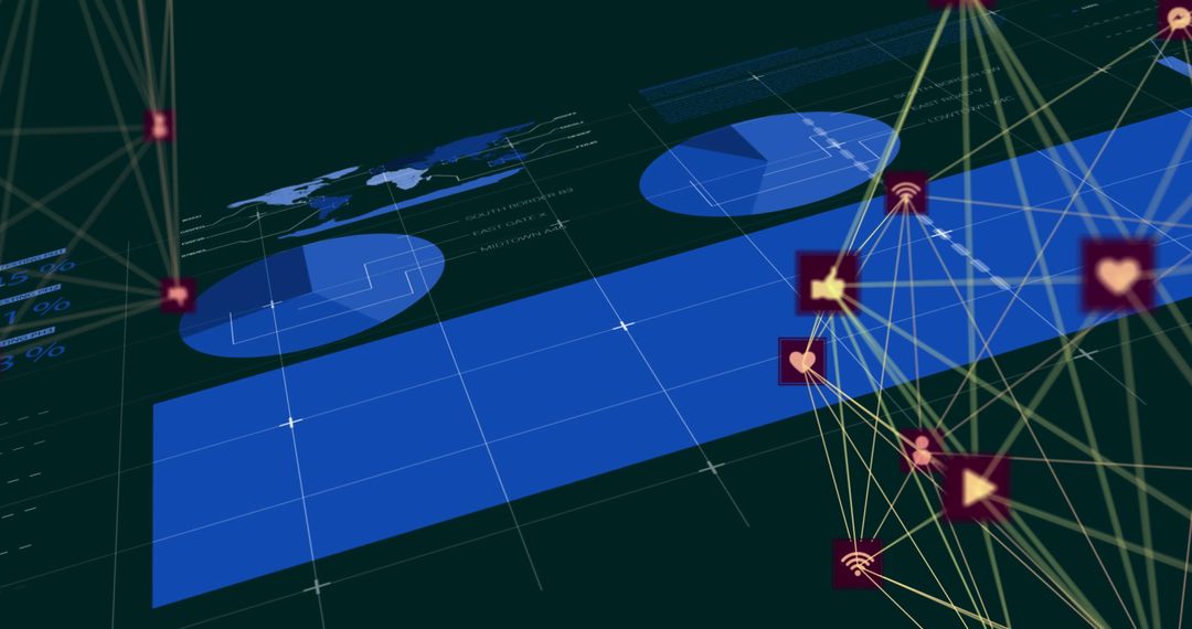 Digital Interface with Networked Icons and Infographic Elements