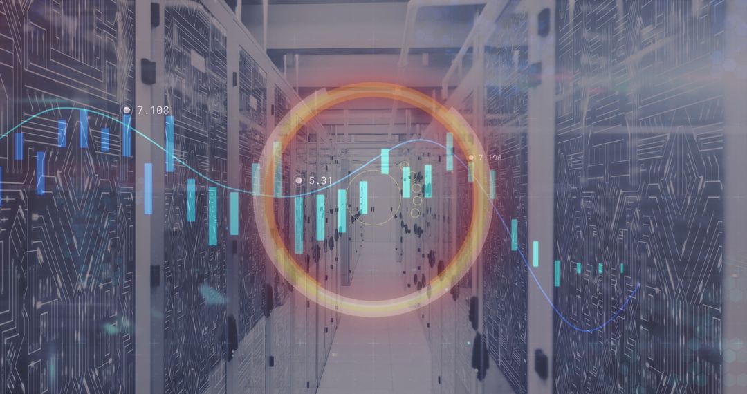 Digital Interface with Data Overlay on Server Room