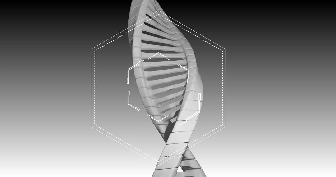 3D DNA Strand with Digital Interface on Grey Background